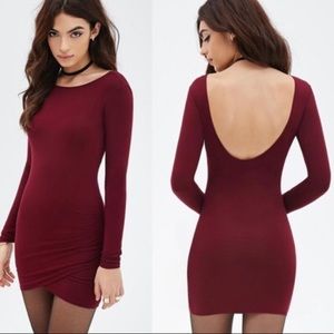 Forever 21 Wine Burgundy Tulip-Hem Scoop Back Mini Dress
